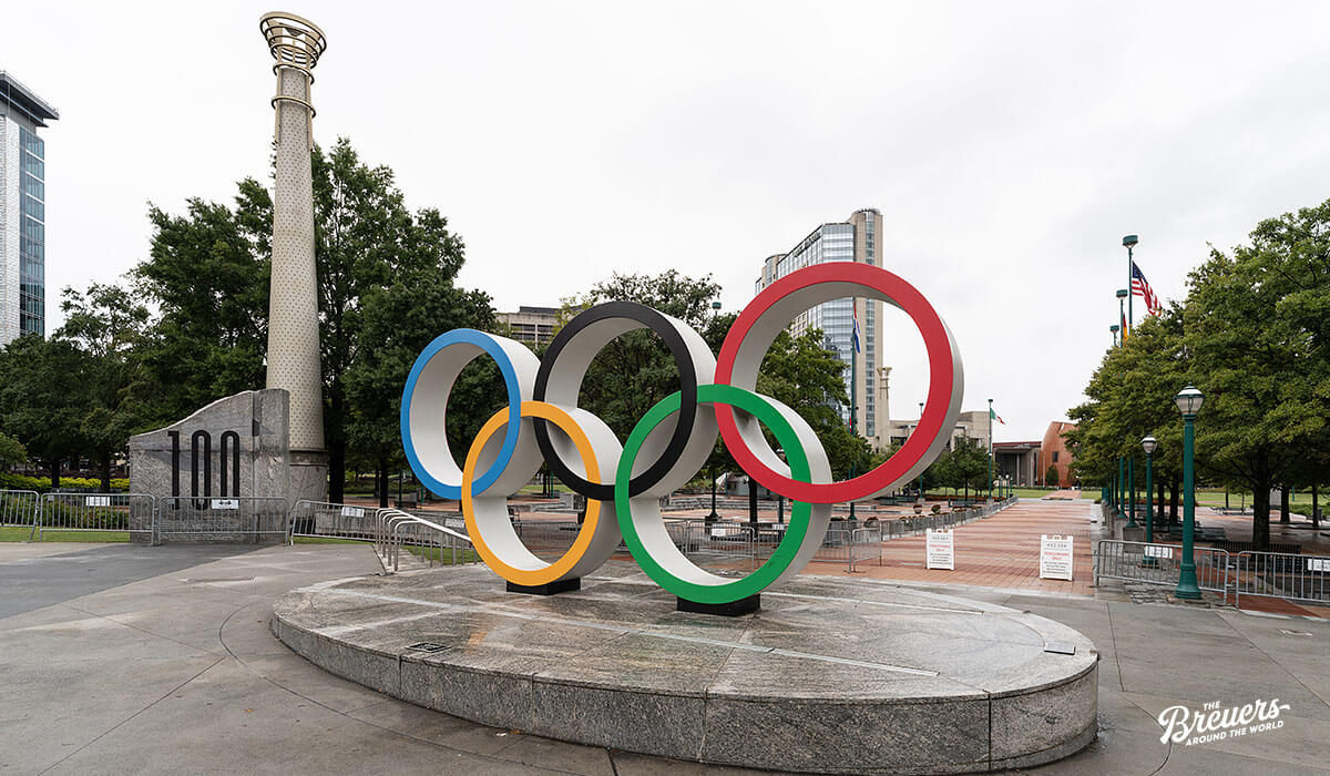 Die olympischen Ringe im Centennial Olympic Park in Atlanta