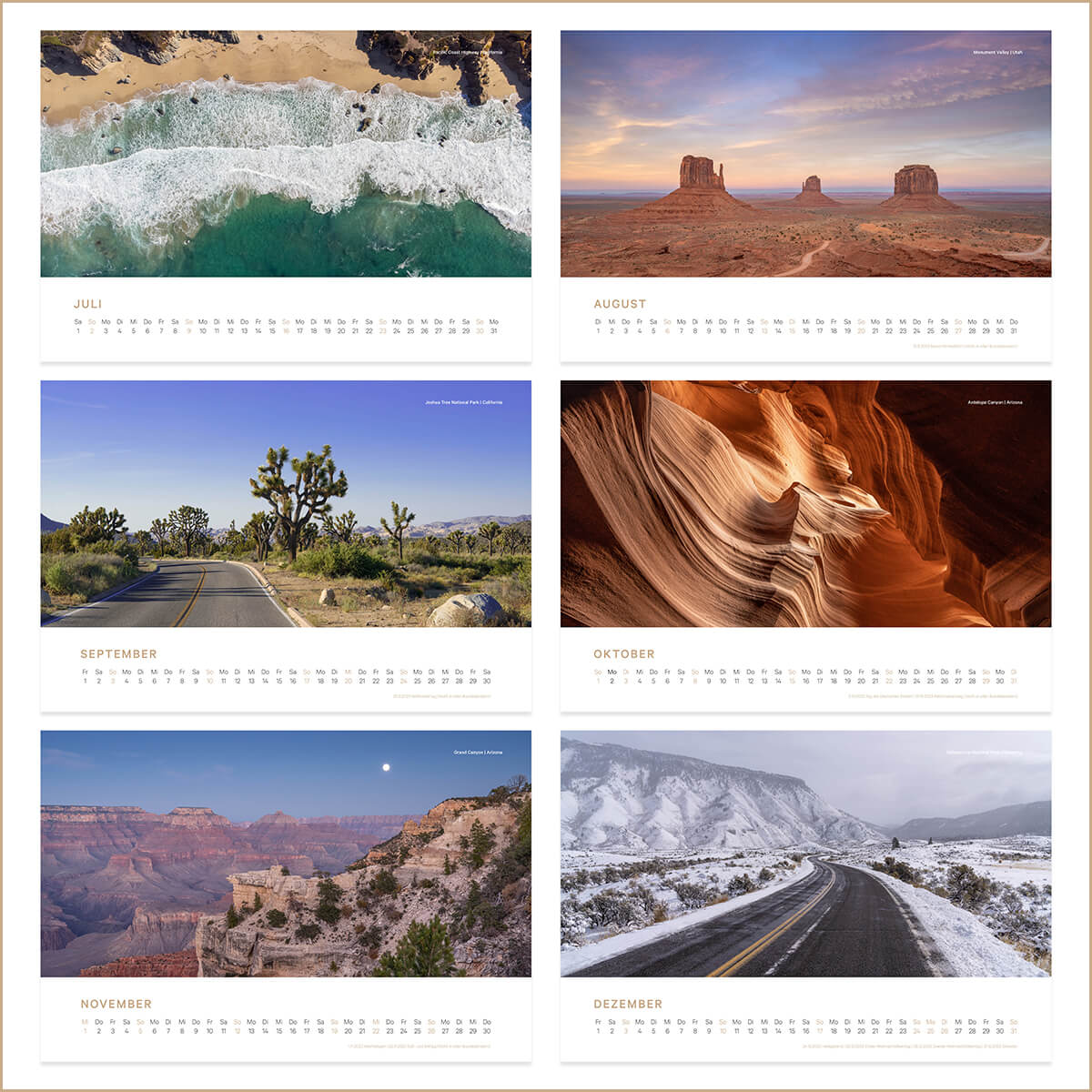 Fotokalender 2023 mit Motiven aus den Nationalparks der USA