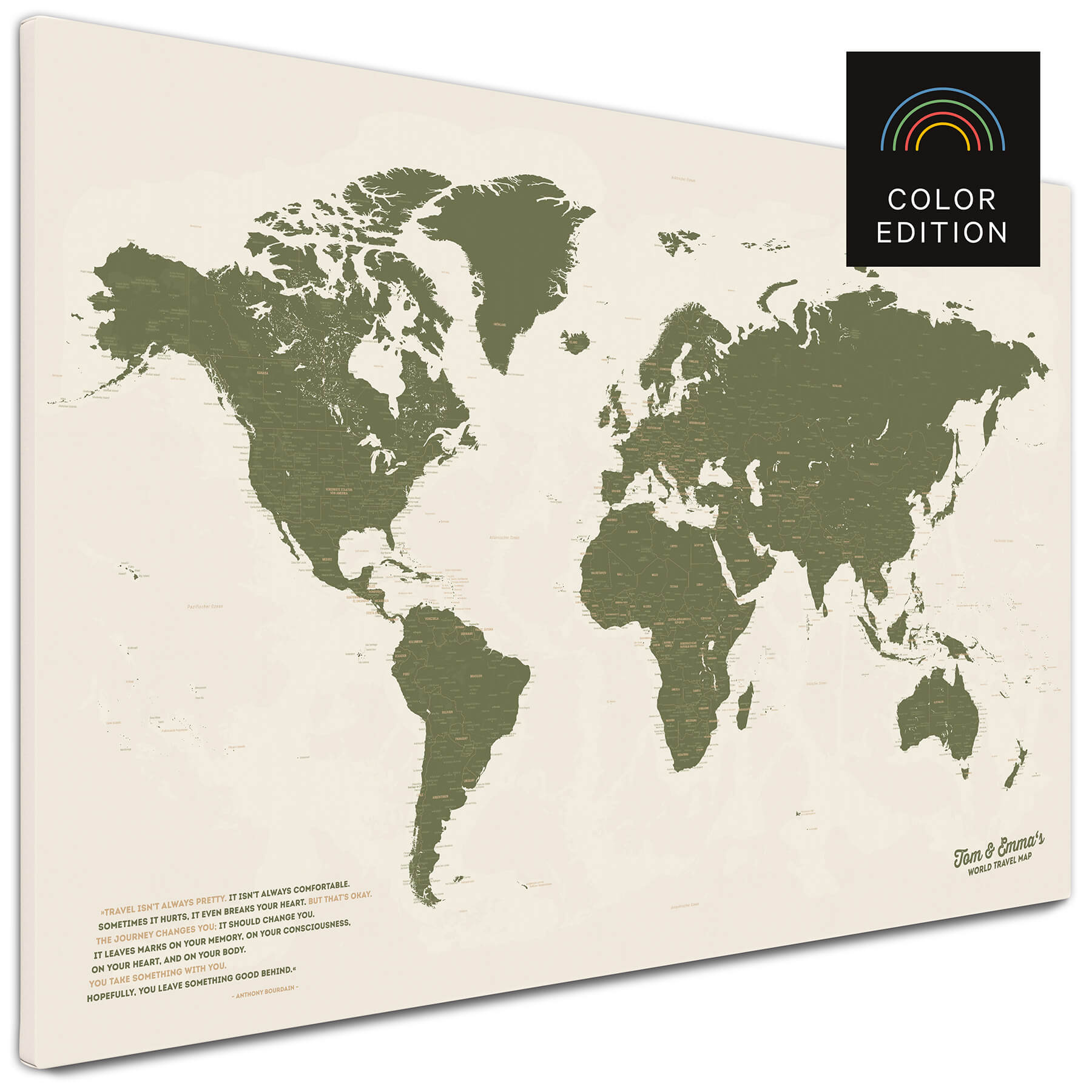 Weltkarte als Pinnwand in Olive Green kaufen