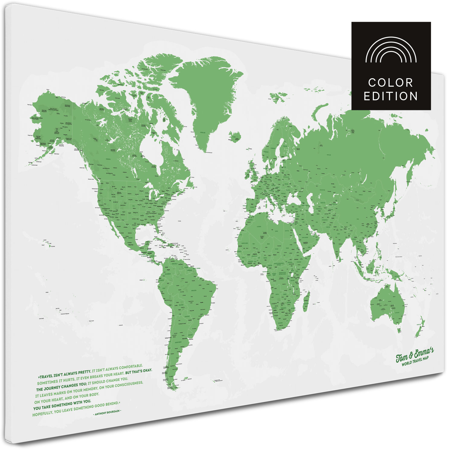 Weltkarte Pinnwand Leinwand in Grün kaufen