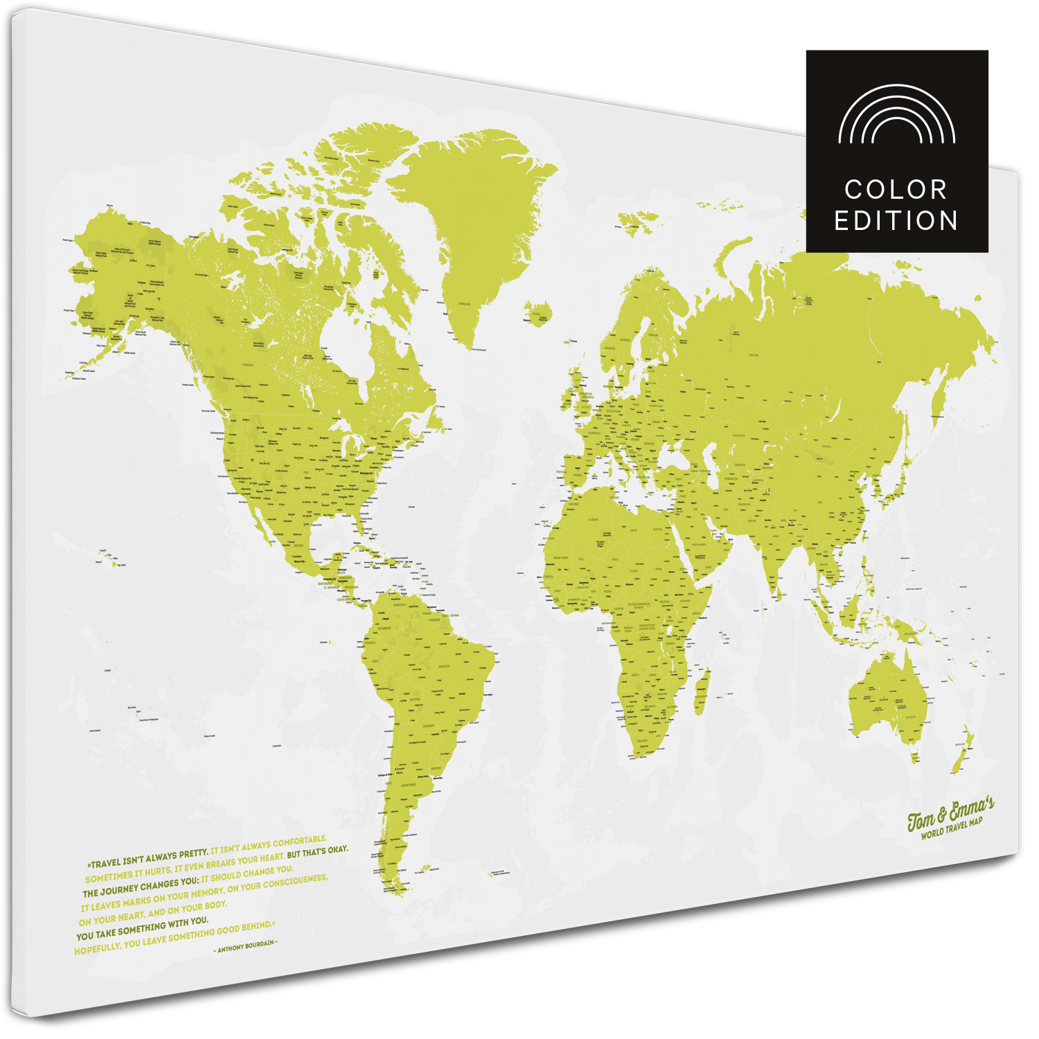 Weltkarte Pinnwand Leinwand in Lime kaufen
