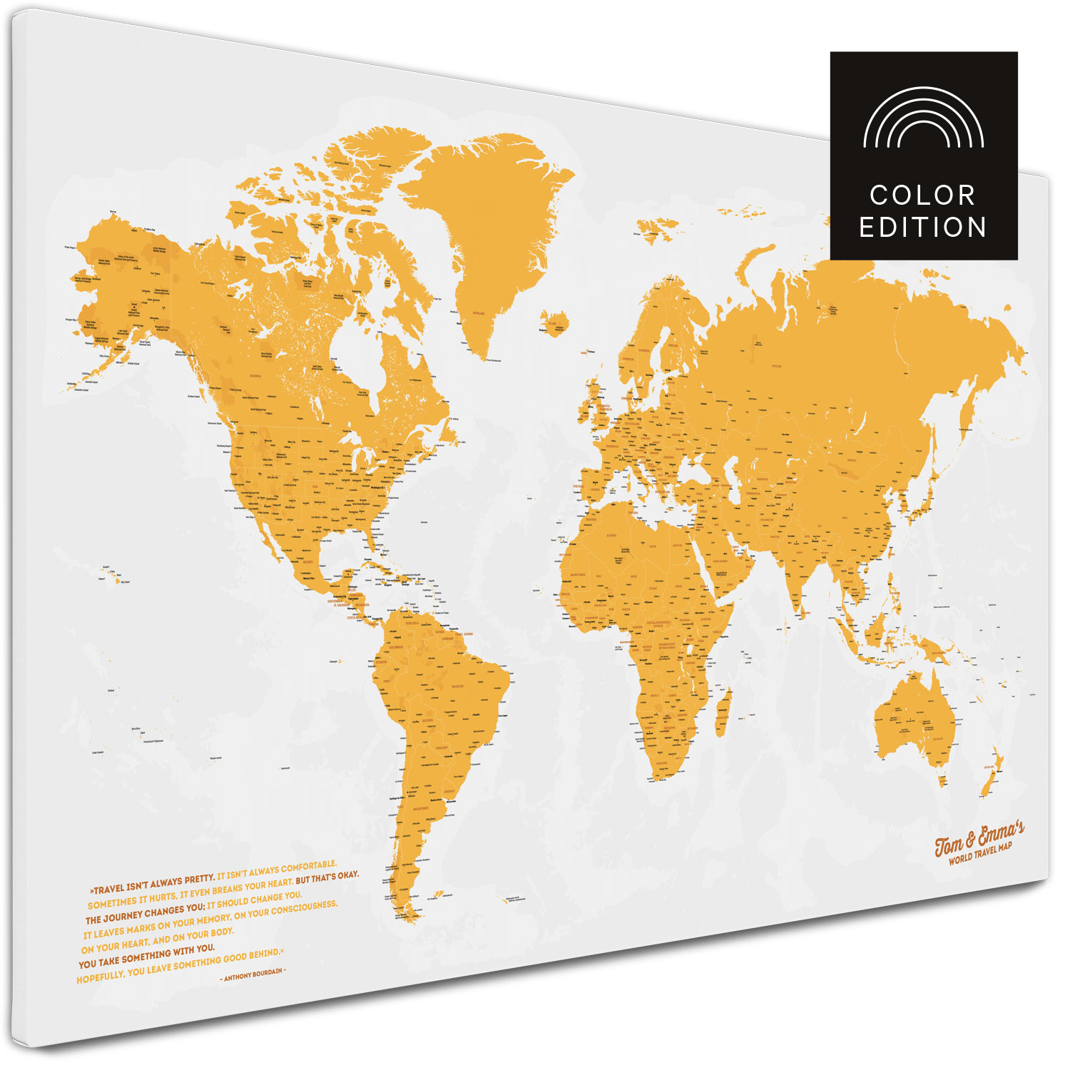 Weltkarte Pinnwand Leinwand in Orange kaufen