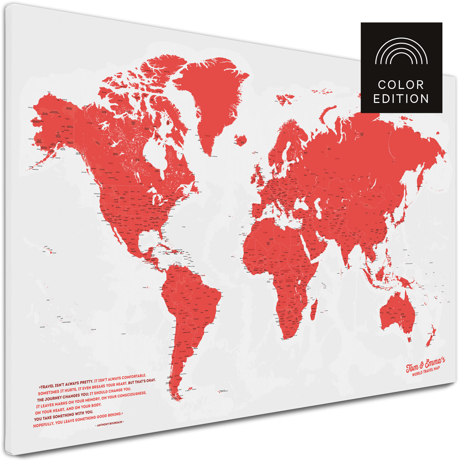 Weltkarte Pinnwand Leinwand in Rot kaufen